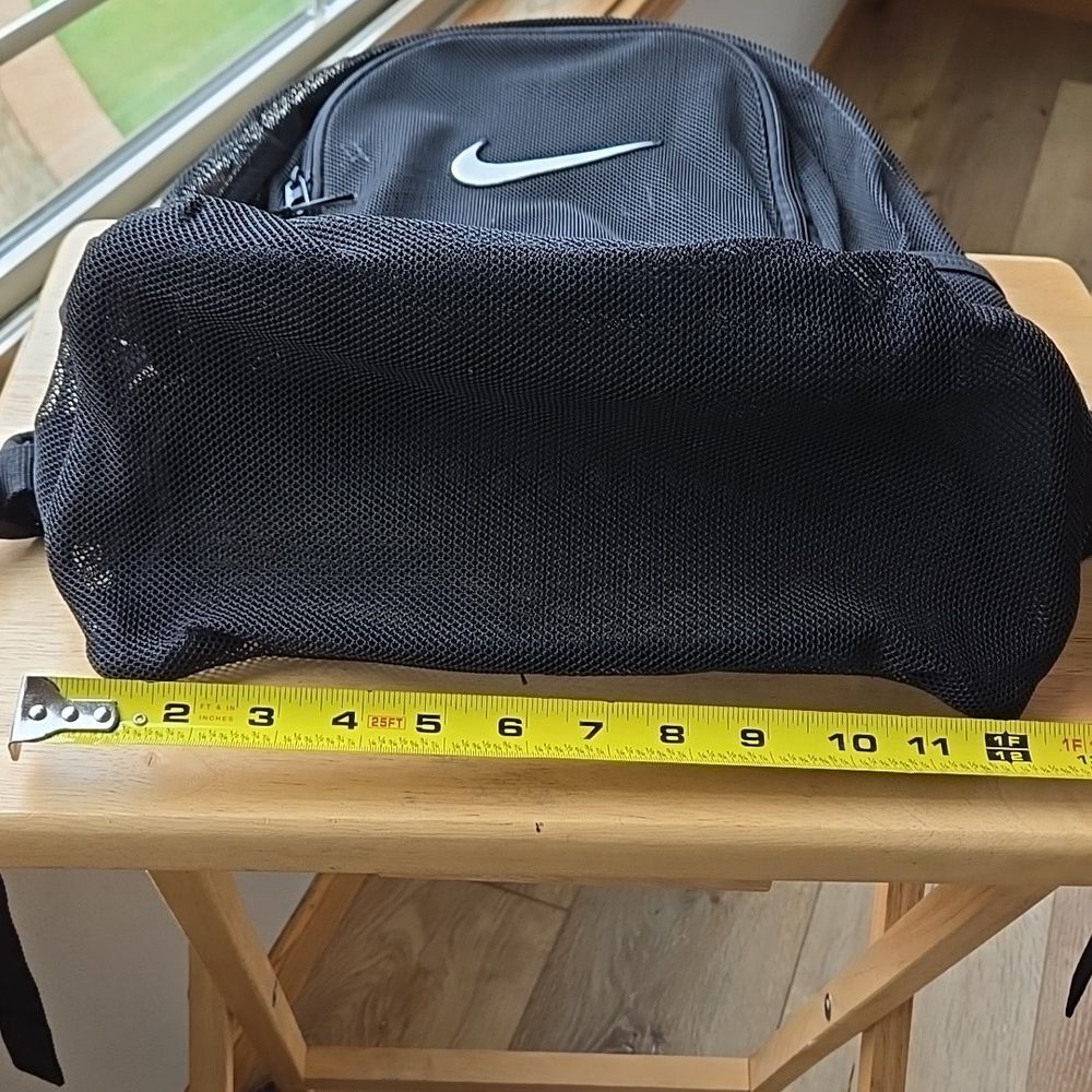 Nike Brasilla Mesh Backpack Black White Logo Swoosh Unisex School Concert Travel - Picture 15 of 16